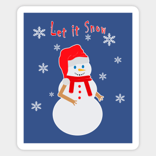 Snowman with Santa Claus hat with tagline: Let it Snow Sticker